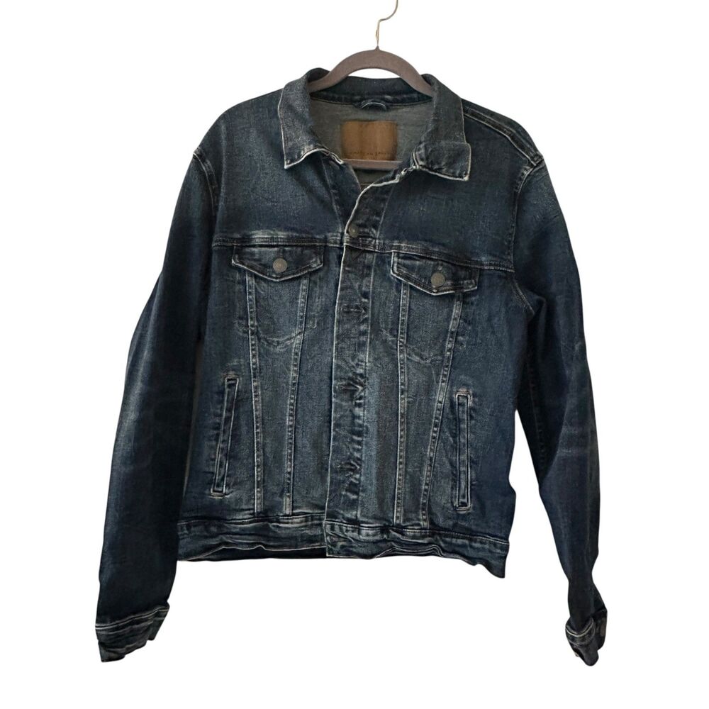 American Eagle Medium Wash Stretchy‎ Denim Button Up Jean Jacket Size M